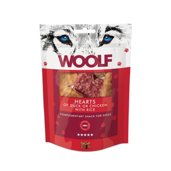 Woolf Corações de Pato e Frango com arroz Snack Natural para Cão