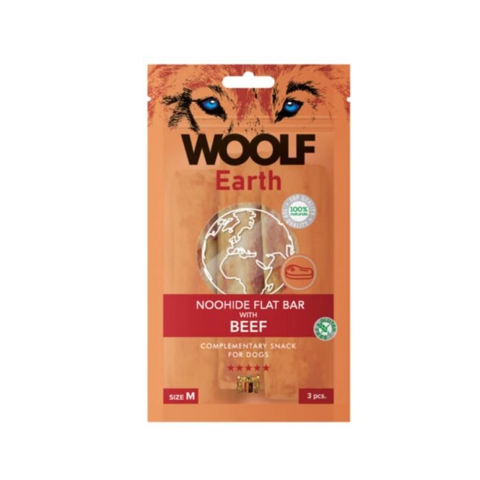 Woolf Earth Noohide Flat Bar Vaca Snack para Cão